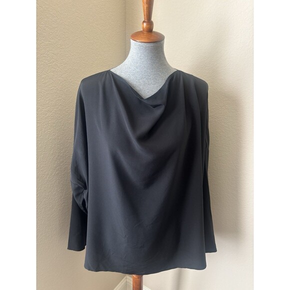 Eskandar Women's Size 1 (10/12) Black 100% Silk Drape Cowl Neck Blouse - Picture 1 of 7